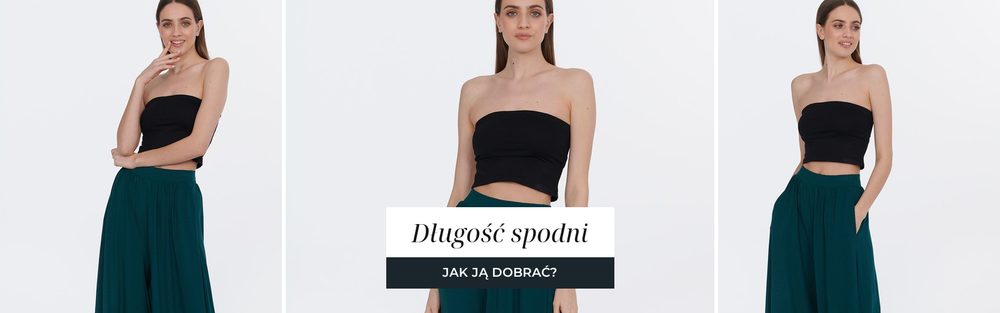 Szerokie spodnie w ciemnej zieleni, widoczna długość nogawki