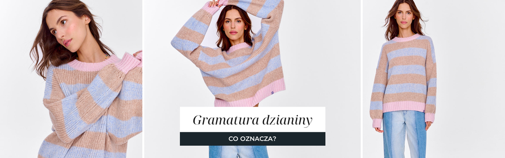 Sweter z wełny w szerokie pasy, widoczny gruby splot dzianiny