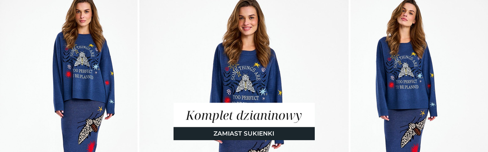 Dwuczęściowy komplet dzianinowy: sweter i spódnica midi w granacie