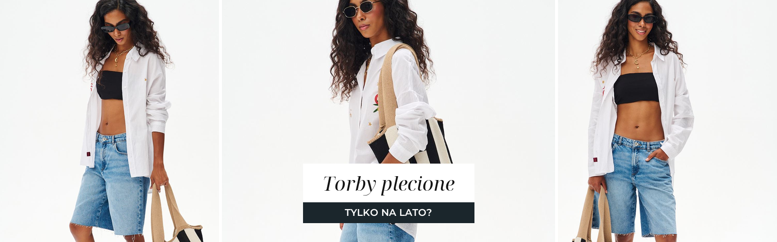 Pleciona torba w paski noszona na ramieniu do jasnej stylizacji